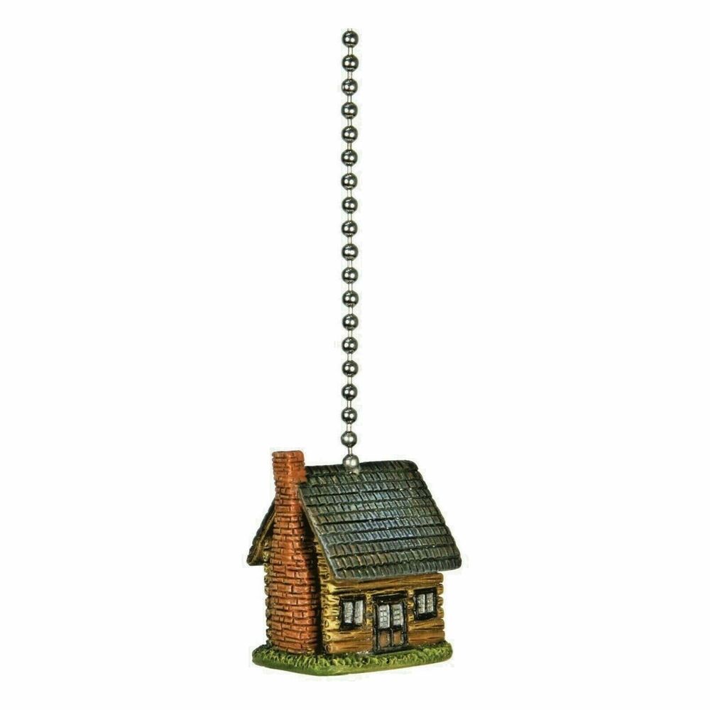 River's Edge Log Cabin Ceiling Fan Pull Ornament 12-In Chain Brown Green Lodge